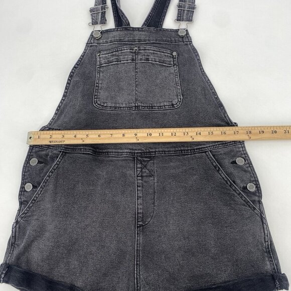 RVCA Women’s Size Large Shorts Bib Overall Black Denim Shortalls Skater Y2K - Picture 8 of 12
